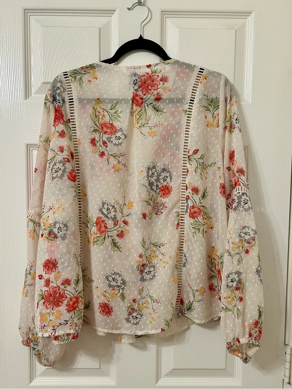Time and Tru Floral Swiss Dot Embroidered Sheer Boho Peasant Blouse Size L - Picture 5 of 5